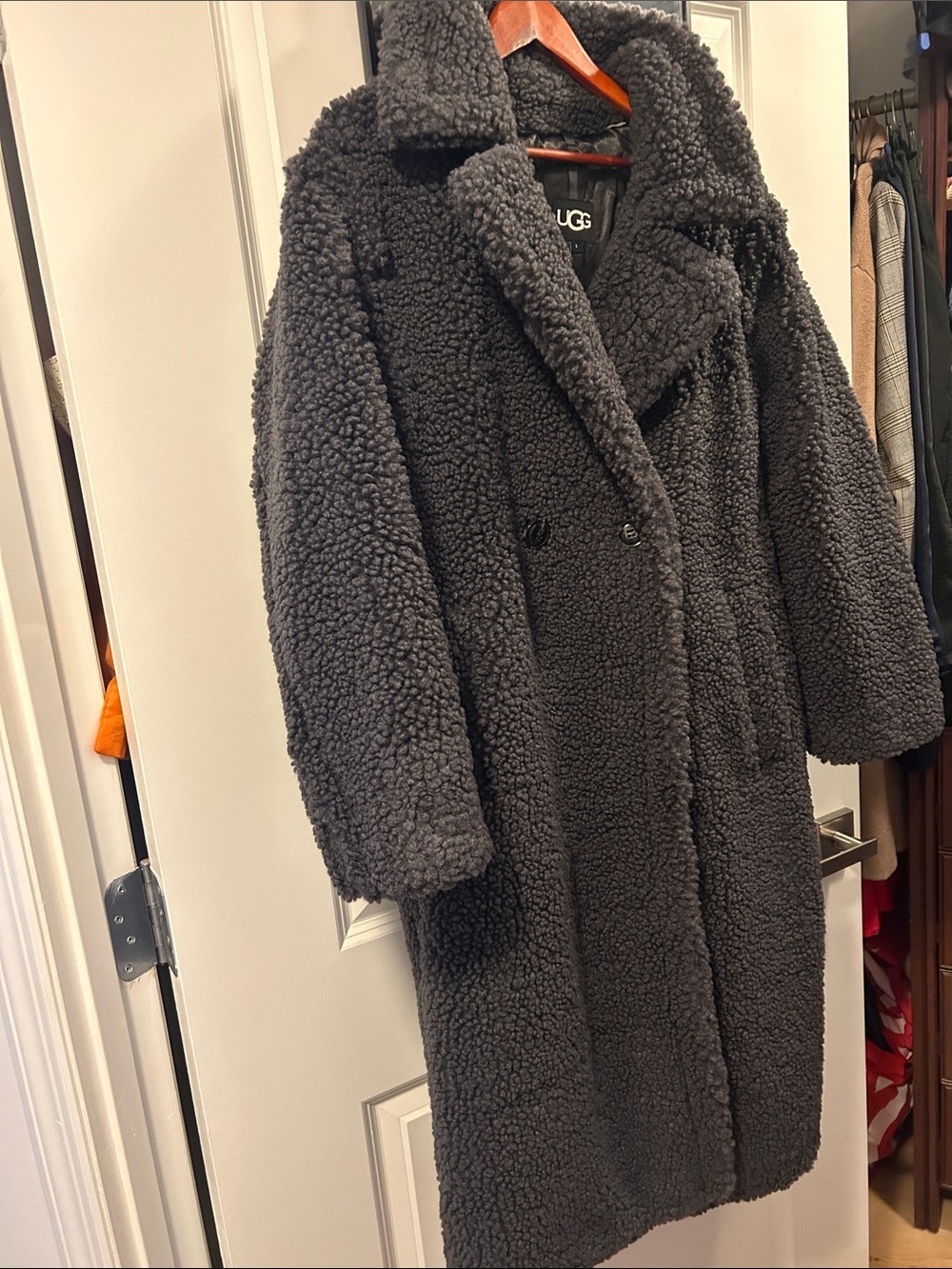 UGG Oversized Charcoal Teddy Double-Breasted Coat